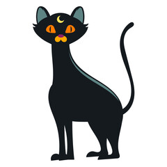 Enchanting Black Cat with Crescent Moon Eyes Sitting Proudly and Mysteriously