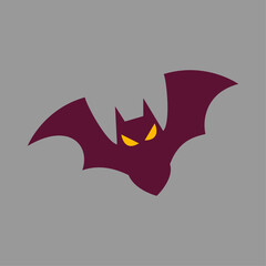 Spooky purple bat with glowing yellow eyes, an iconic Halloween symbol of the night