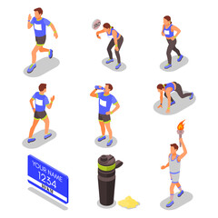 Active People Performing Sports and Fitness Activities Like Running, Drinking Water, and Torch Relay