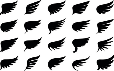 Obraz premium Collection of vector wings in various shapes and sizes for designs