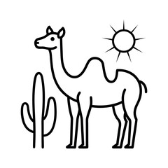 Camel standing in the desert with cactus coloring page vector