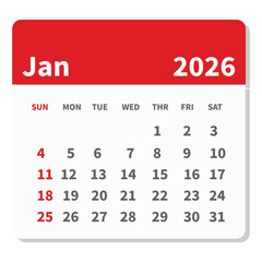 January 2026 month calender illustration on whtie background