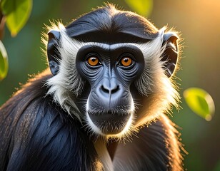 Close-up of a monkey, face and upper body, in sunlight
