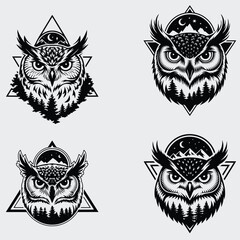 Fototapeta premium Geometric Owl SVG Bundle, Owl SVG, Owl Head SVG, Forest Owl SVG, Logotype SVG, Animals SVG, Cut File For Cricut, T-shirt Design, Geometric Owl SVG