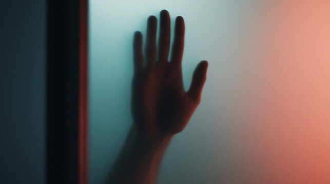 Blurred Hand on Glass: An abstract representation of touch, separation, or a barrier, highlighted by the diffused lighting that creates a sense of mystery.