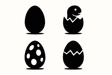Silhouette dinosaur egg icons: hatching process and varied designs