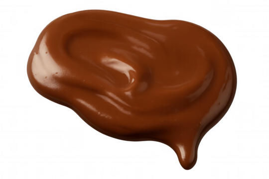 Melted chocolate sauce flowing, rich brown sweet liquid dessert topping, transparent background
