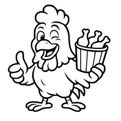 Vector for coloring, chicken mascot carrying fried chicken