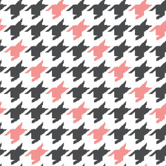 Geometric houndstooth black and white seamless pattern with pied-de-poule ornament. Monochrome graphic design. Modern minimalist stylish squared background. Vector chequered motif for fabric, textile.