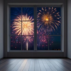 Fireworks Night View Through Window