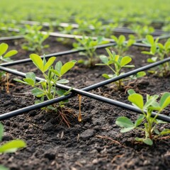 Medium shot capturing precise drip irrigation delivering liquid fertilizer to peanut roots for targeted nutrient absorption and growth.