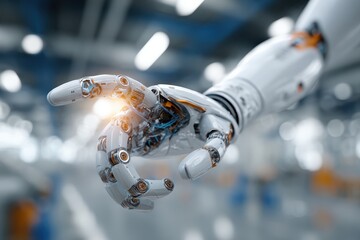 Advanced Robotic Hand Close-Up in Futuristic Factory