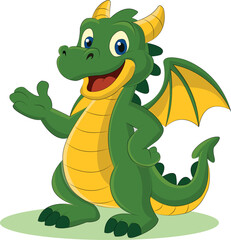 Cute Green Cartoon Dragon Vector Illustration