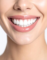 Obraz premium Close-up of a smiling woman's healthy and white teeth