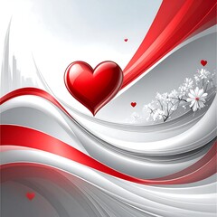 Red heart, abstract waves,  romantic,  floral design