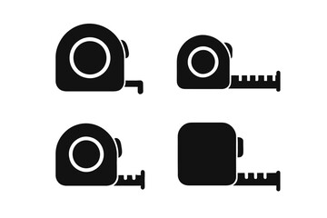 Tape measure icons set in black silhouette design on white background