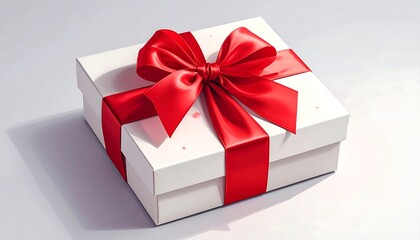 White gift box with red ribbon bow