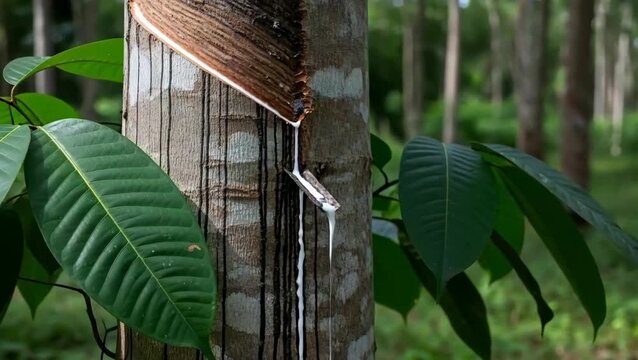 Tapping Rubber Tree for Latex Harvest