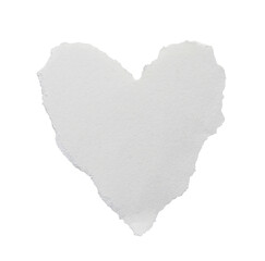 White torn paper heart shape with ripped edges on transparent background. Blank scrap piece of...