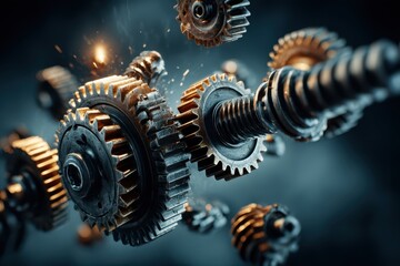 Shiny Metallic Gears in Abstract Mechanical Composition