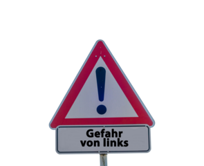 Gefahr von Links Schild freigestellt