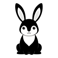 A cute bunny with big ears black and white vector on white background.