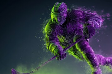 Futuristic Cyberpunk Hockey Player in High-Speed Digital Arena Action