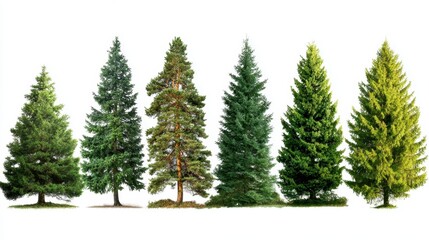 Obraz premium A row of trees with different shades of green. The trees are lined up next to each other, creating a sense of order and harmony. The varying shades of green give the image a natural and peaceful feel