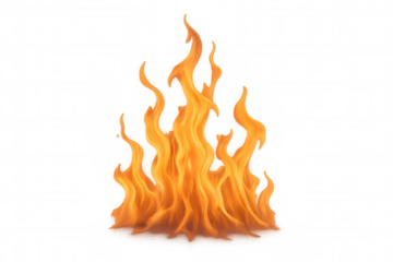 Burning fire flame with orange and yellow hues, representing heat, energy, and danger on transparent background