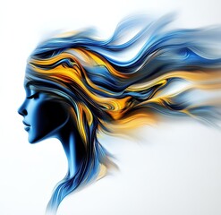 A profile view of an abstract human figure with flowing hair 