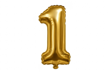 Gold number one foil balloon celebrating anniversary birthday