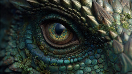 Fototapeta premium 深緑の竜眼を接写で描く森の守護