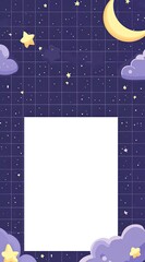 A simple illustration of a blank white sheet, with a purple background featuring stars and a moon