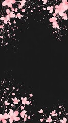 A simple vector line border with small flowers on the left and right sides, black background