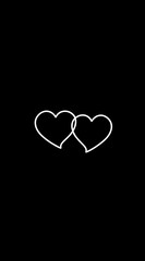 A simple white outline of two hearts on a black background, cute and lovely