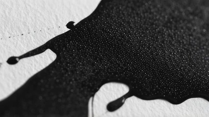 Macro animation of black ink spreading on white paper. An abstract liquid blot splatters across a textured surface. Minimalist motion graphics background - Powered by Adobe