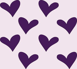 Seamless purple heart pattern on light pink background, cute romantic wallpaper design