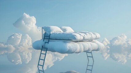 Video clip A ladder sitting on top of a cloud, suitable for use in illustrations, infographics, or as a decorative element - Powered by Adobe