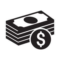 Vector art of a stack of us dollar bills with a dollar coin in front