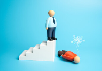 An office worker took over his opponent's position, knocking him off the top of his career. Competition, leadership replacement. Corporate rivalry, career success, motivation, and business hierarchy.