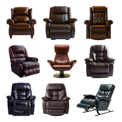 Brown and colorfu Leather recliner chair isolated on white background