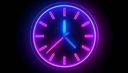 Neon clock, vibrant hues of pink and blue, circular, face, time, digital