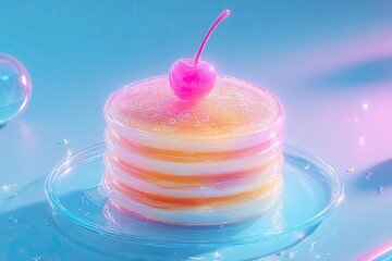 Colorful layers of dessert topped with vibrant cherry create whi