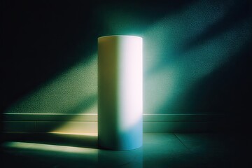 Illuminated cylindrical form casts intriguing shadows and reflec