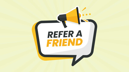 Refer a Friend Program Invitation Promotion Announcement with Megaphone Speaker Icon Referral Marketing Strategy Banner