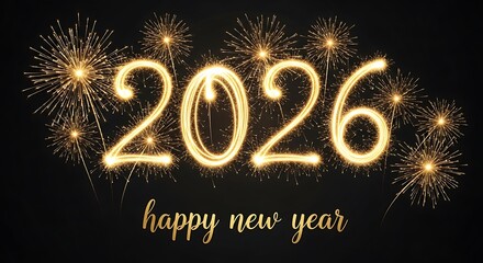 Bright glowing sparklers illuminate the year 2026 in a celebratory new year s eve countdown with reflection