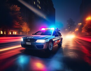 nighttime police car with lights flashing
