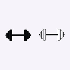 Simple vector icons of dumbbells for fitness and health graphics