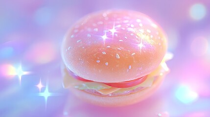 Shimmering pastel burger with sparkling details, evoking whimsic