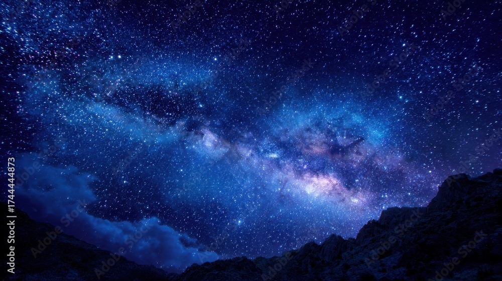 Wall mural the sky is filled with stars and the moon is visible. the stars are scattered throughout the sky, cr